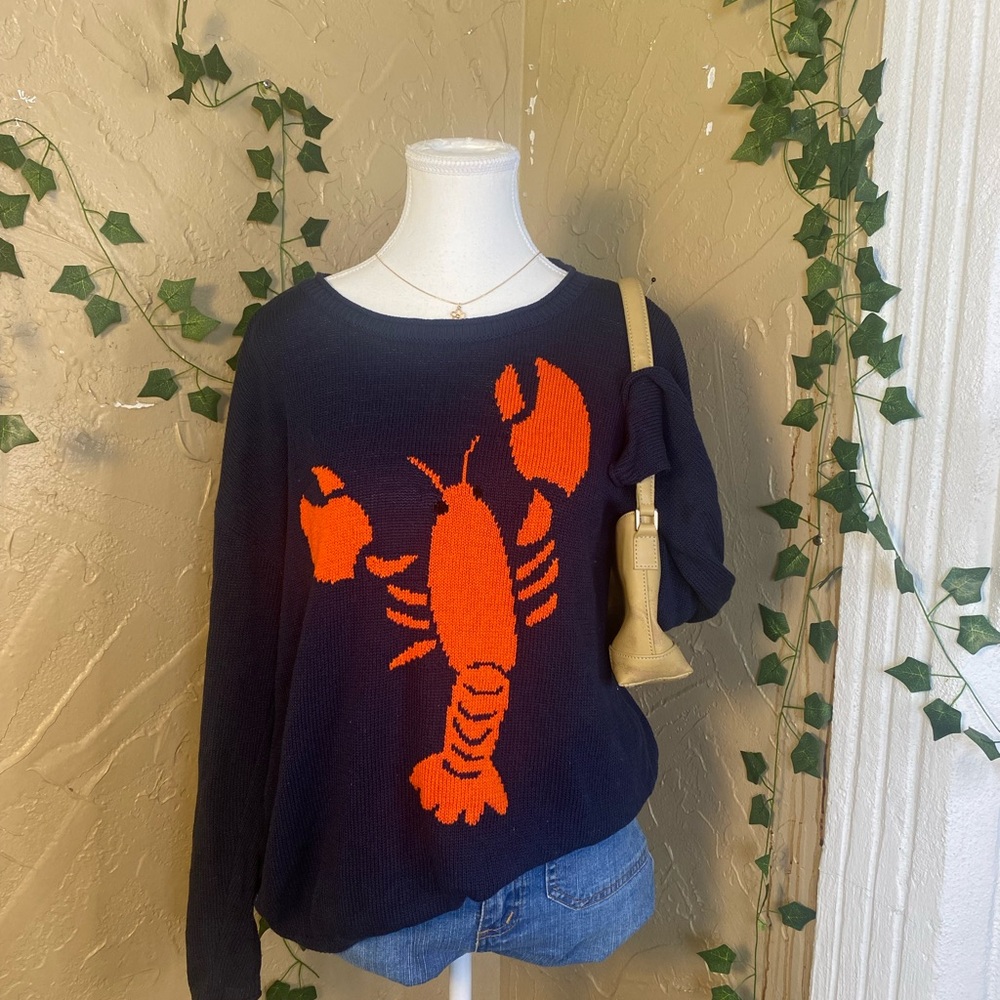 Navy Sweater with Red Lobster Design